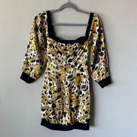 H&M x Moschino TV Mini Gold Black Dress Chain Print Size 0 - Picture 12 of 15